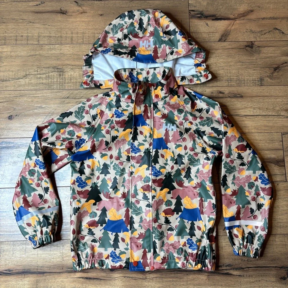 Helly Hansen Rain Suit Kids Size 8 Multi Color Good Woodland Forest Helox+ Set - Picture 3 of 11